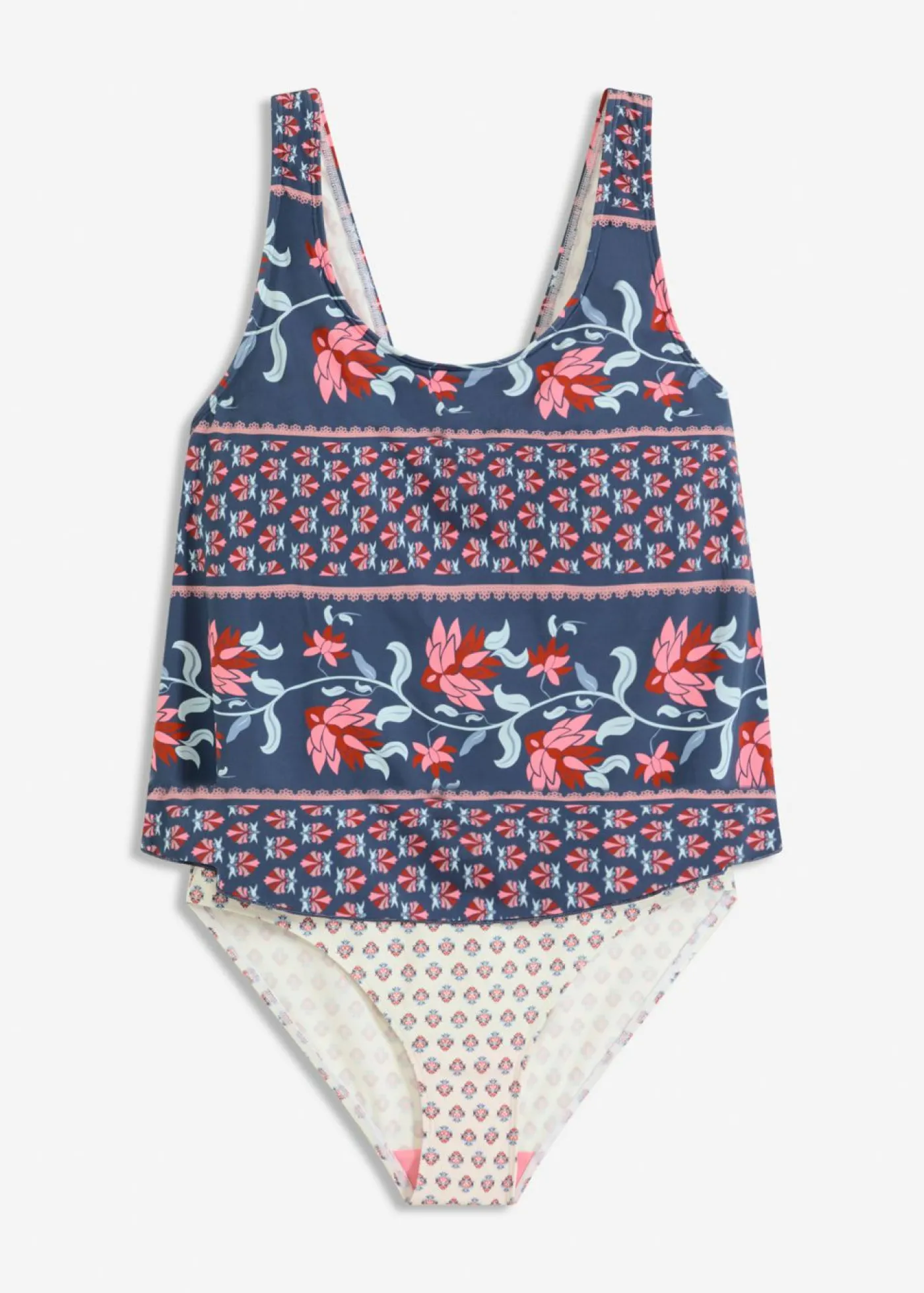 bonprix bonprix Bañador con aspecto de tankini azul-rosa pálido Sale