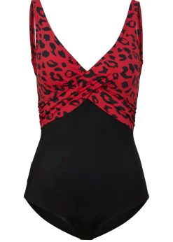 bonprix bonprix Bañador con diseño cruzado Rojo-negro con estampado de leopardo New