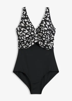 bonprix bonprix Bañador con diseño cruzado Negro-beige, estampado
