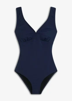 bonprix bonprix Bañador con efecto moldeador medio y escote en V Azul marino Sale
