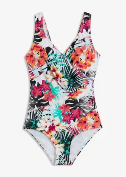 bonprix bonprix Bañador con efecto moldeador medio y efecto cruzado Blanco Discount