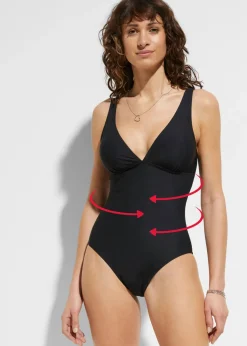bonprix bonprix Bañador con efecto moldeador medio y escote pronunciado Negro Hot