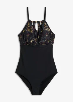 bonprix bonprix Bañador con efecto moldeador medio Negro de flores Clearance
