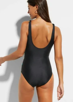bonprix bonprix Bañador con efecto moldeador medio y volantes Negro multicolor Online