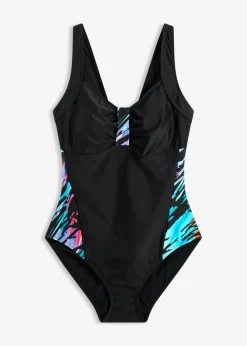 bonprix bonprix Bañador con efecto moldeador medio e insertos estampados Negro Online