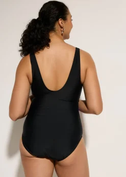 bonprix bonprix Bañador con efecto moldeador medio e insertos estampados Negro Online