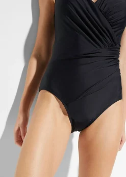 bonprix bonprix Bañador con efecto moldeador medio y efecto cruzado Negro