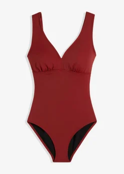 bonprix bonprix Bañador con efecto moldeador medio y escote en V Rojo oscuro Hot