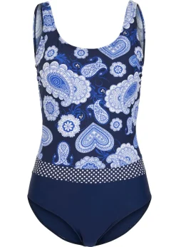 bonprix bonprix Bañador con efecto moldeador medio Azul-blanco Online