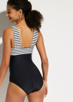 bonprix bonprix Bañador con efecto moldeador medio y tirantes anchos Negro-blanco con rayas