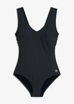 bonprix bonprix Bañador con efecto moldeador medio y escote en V Negro Online