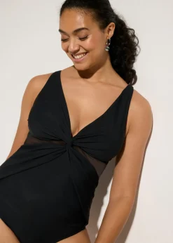 bonprix bonprix Bañador con efecto moldeador ligero y malla transparente Negro New