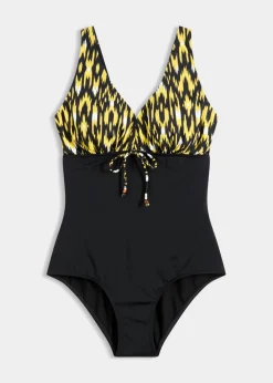 bonprix bonprix Bañador con efecto moldeador medio y tirantes anchos Negro-amarillo New