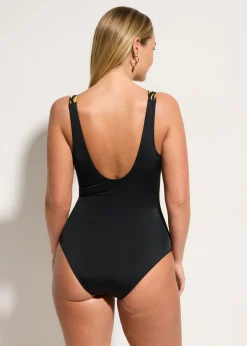 bonprix bonprix Bañador con efecto moldeador medio y tirantes anchos Negro-amarillo New