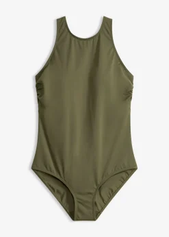 bonprix bonprix Bañador con escote pronunciado en la espalda Verde oliva oscuro Clearance