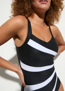 bonprix bonprix Bañador con gran efecto moldeador e insertos Negro-blanco con rayas Clearance
