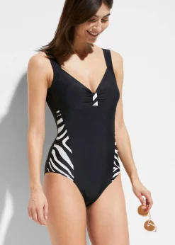 bonprix bonprix Bañador con inserción lateral Negro-blanco con estampado de cebra Discount
