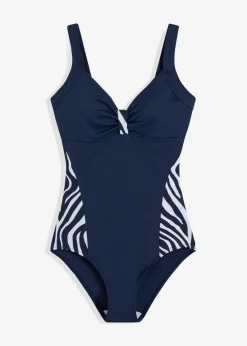 bonprix bonprix Bañador con inserción lateral Azul marino/blanco con estampado de cebra