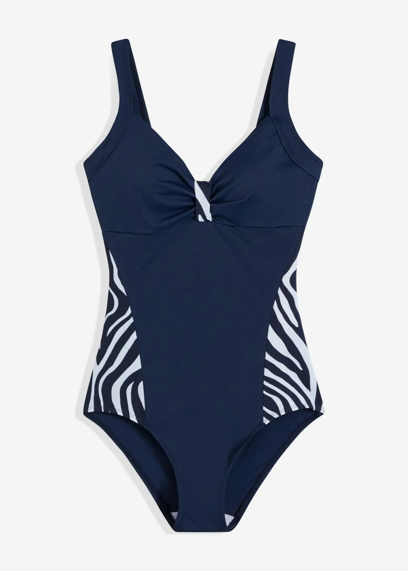 bonprix bonprix Bañador con inserción lateral Azul marino/blanco con estampado de cebra