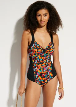 bonprix bonprix Bañador con insertos Negro-colores con estampado gráfico Sale
