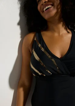 bonprix bonprix Bañador con lentejuelas Negro-oro Hot