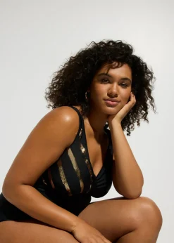 bonprix bonprix Bañador con lentejuelas Negro-oro Hot