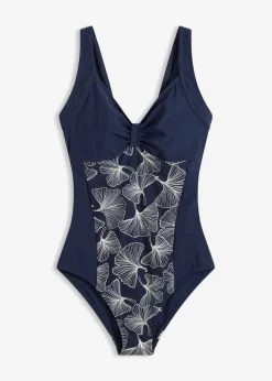 bonprix bonprix Bañador con ligero efecto moldeador e inserción estampada Azul marino Online