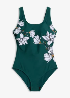 bonprix bonprix Bañador con ligero efecto moldeador verde intenso con flores Discount