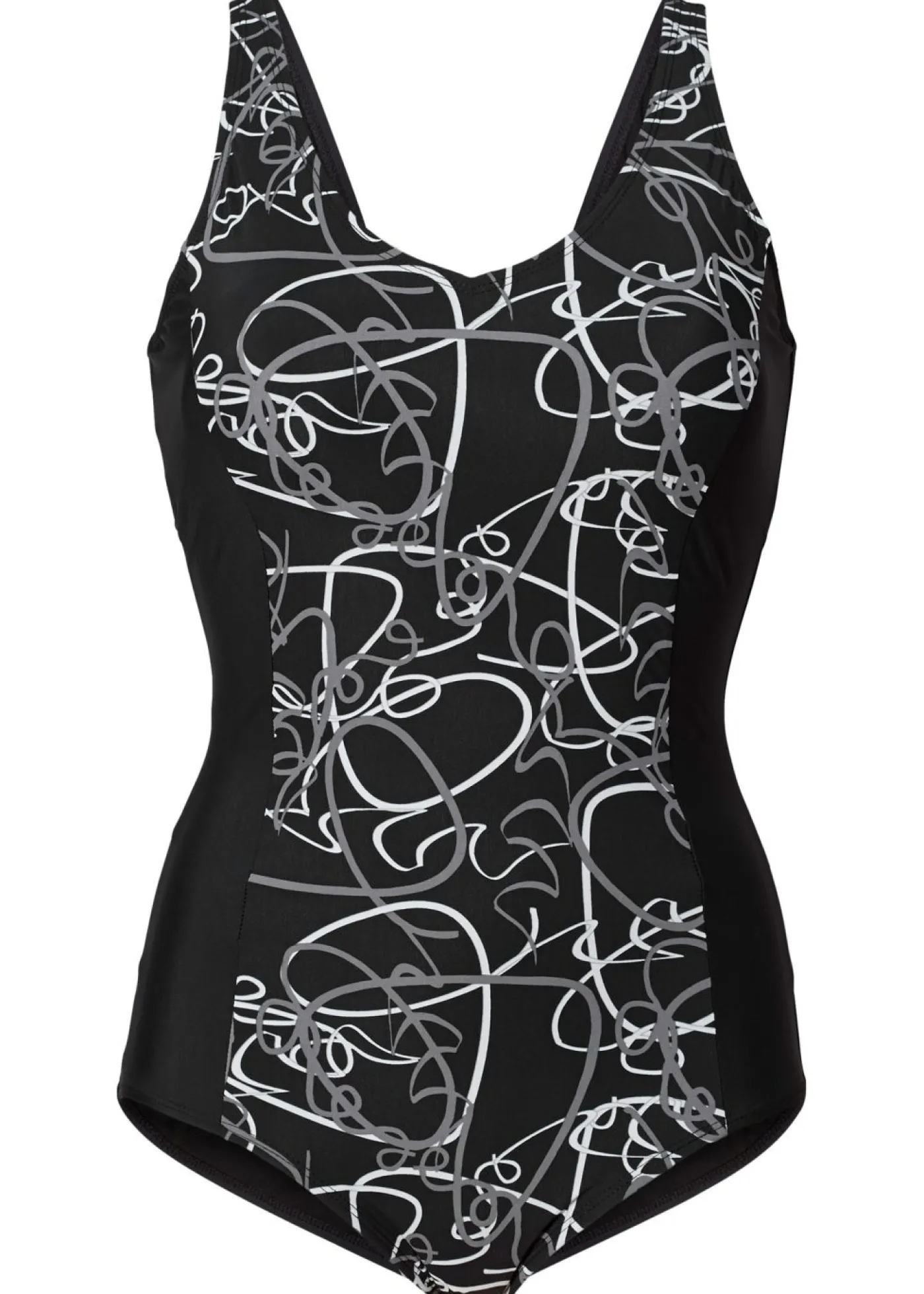bonprix bonprix Bañador con ligero efecto moldeador y escote en V Negro-gris-blanco
