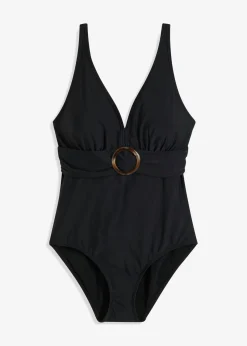 bonprix bonprix Bañador con ligero efecto moldeador y escote en V Negro Hot