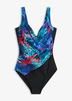 bonprix bonprix Bañador con ligero efecto moldeador en aspecto cruzado negro-azul-rosa caliente Sale