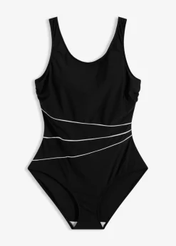 bonprix bonprix Bañador con ligero efecto moldeador y costuras decorativas Negro-blanco