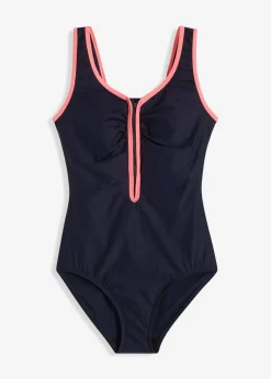 bonprix bonprix Bañador con ligero efecto moldeador y cremallera azul - rosa caliente Clearance