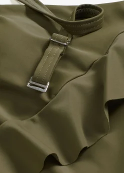 bonprix bonprix Bañador con un hombro al descubierto y tirantes desmontables Verde oliva oscuro Clearance