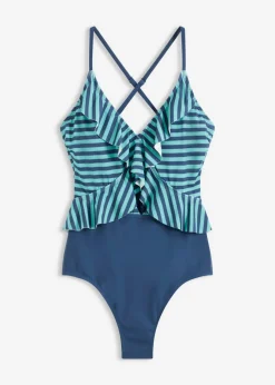 bonprix bonprix Bañador con volante Azul almirante/celeste claro de rayas Discount