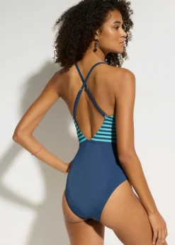 bonprix bonprix Bañador con volante Azul almirante/celeste claro de rayas Discount