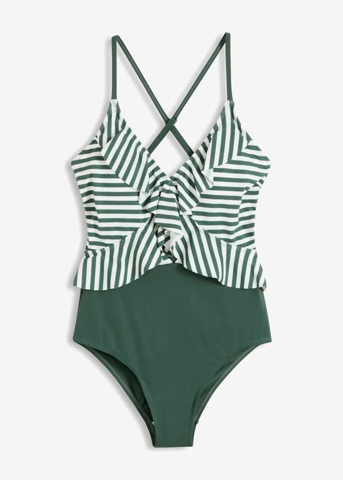 bonprix bonprix Bañador con volante musgo/blanco con rayas
