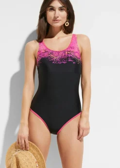 bonprix bonprix Bañador deportivo con espalda cruzada negro-rosa caliente Outlet