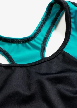 bonprix bonprix Bañador deportivo de material de secado rápido con espalda nadadora negro-esmeralda Sale