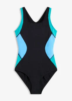 bonprix bonprix Bañador deportivo de material de secado rápido con espalda nadadora Negro/azul brillante Discount