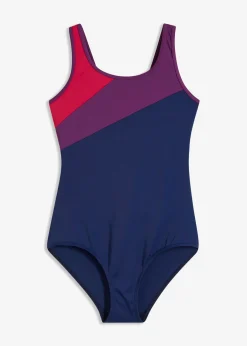 bonprix bonprix Bañador deportivo de secado rápido con inserto de contraste azul marino/lila/rosa Sale