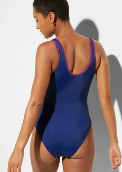 bonprix bonprix Bañador deportivo de secado rápido con inserto de contraste azul marino/lila/rosa Sale