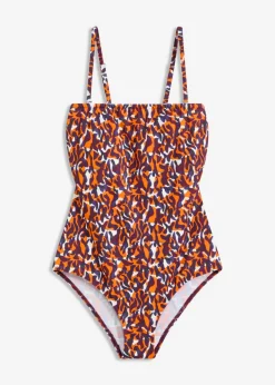 bonprix bonprix Bañador tipo bandeau con tirantes multiusos estampado leo púrpura-marrón claro Clearance