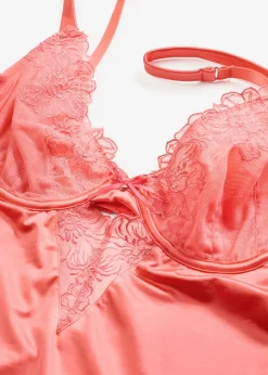 bonprix bonprix Babydoll de tejido brillante con bordado floral brillante rosa coral Outlet