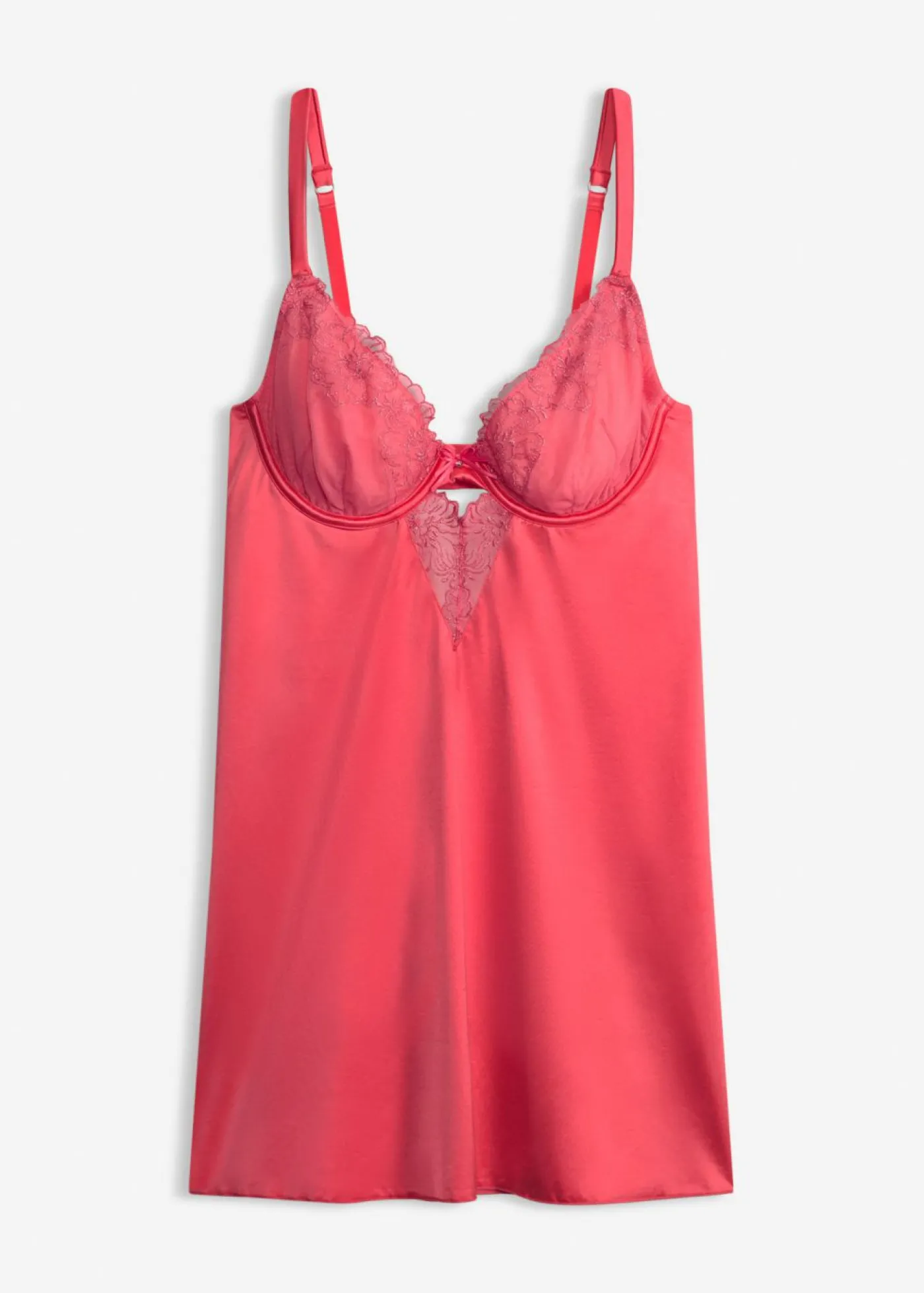 bonprix bonprix Babydoll de tejido brillante con bordado floral brillante rosa coral Outlet