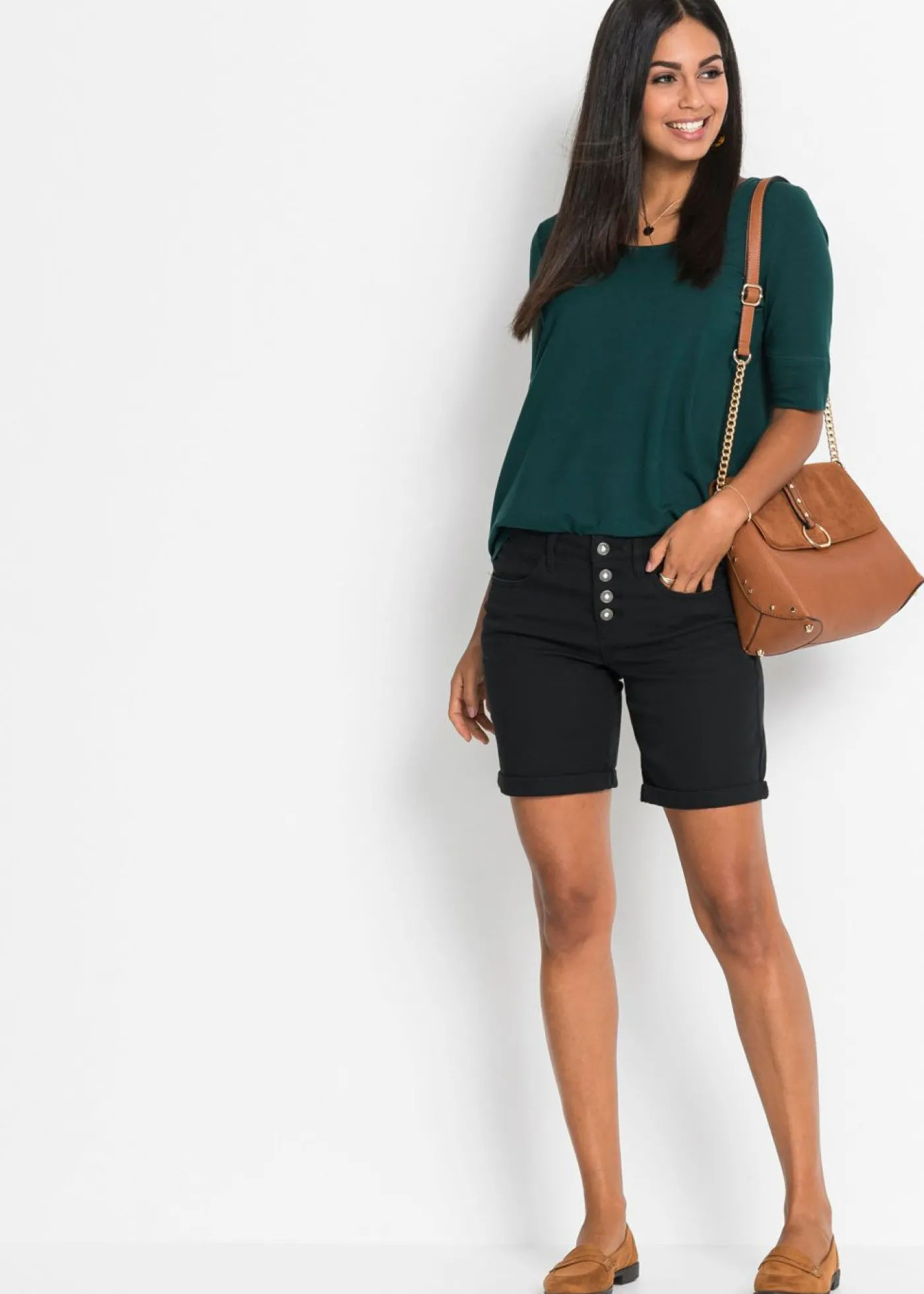bonprix bonprix Bermuda elástica Negro
