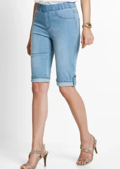 bonprix bonprix Bermuda vaquera con cinturilla elástica azul blanqueado Online