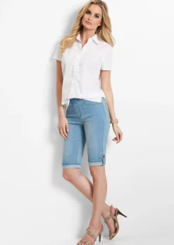 bonprix bonprix Bermuda vaquera con cinturilla elástica azul blanqueado Online
