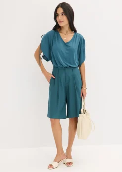 bonprix bonprix Bermudas anchas con pinzas verde pimiento Discount