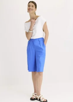 bonprix bonprix Bermudas anchas de mezcla de lino vaporoso azul glaciar Sale